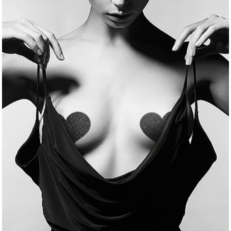 Bijoux Indiscrets Flash Heart Glitter Pasties Skin Jewelry Reusable Nipple Cover - Black